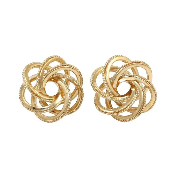 Solid 14K Yellow Gold Milgrain Spiral Interlocking Circle Flower Stud Earrings